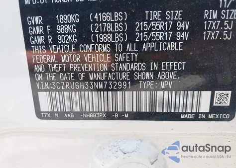 2022 Honda Hr-V Awd Lx from USA, damaged, VIN 3CZRU6H33NM732991